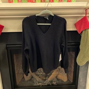 NWT 1. State Black Cotton Blend Balloon Sleeve Sweater Size Medium Reg. $69